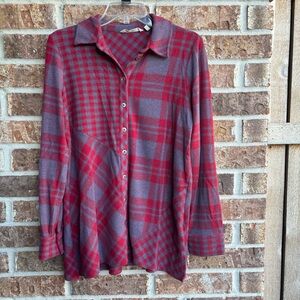 Soft Surroundings Paramour plaid flannel long sleeve button front top
